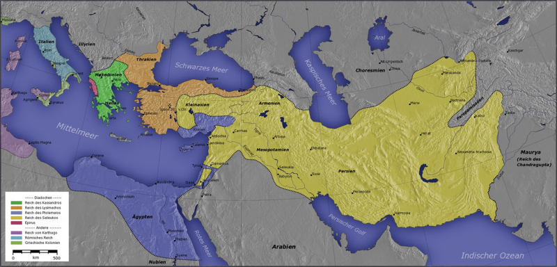 Fig. 2 : le monde hellénistique à la fin du IIIe siècle a.C.)