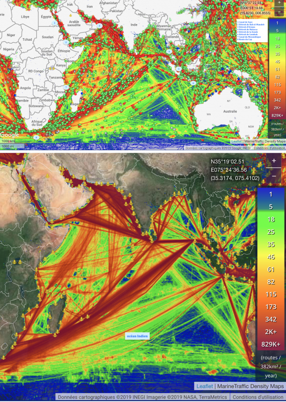 Figure 1 et Figure 2 Les flux maritimes dans l’océan Indien