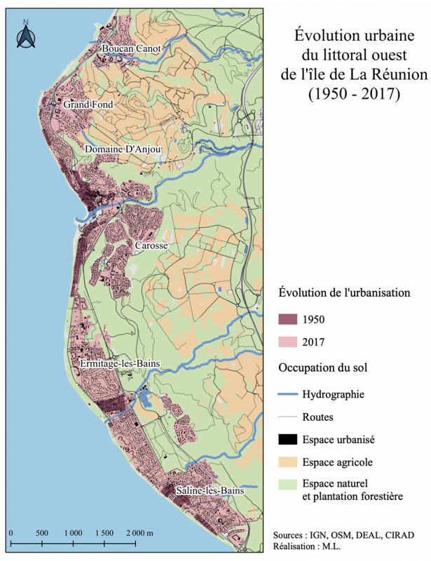 Figure 1 : Évolution urbaine du littoral ouest entre 1950 et 2017